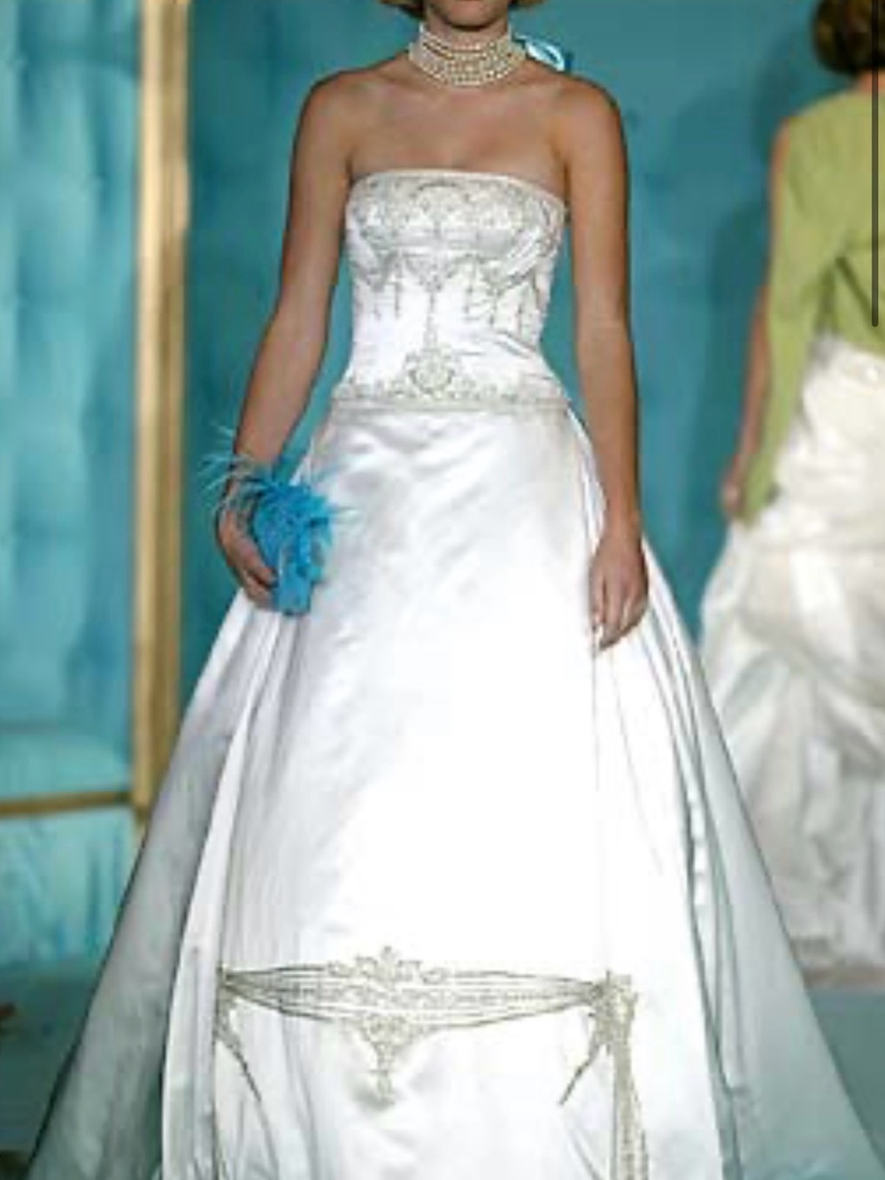 Reem Acra Strapless White Beaded Ball Gown